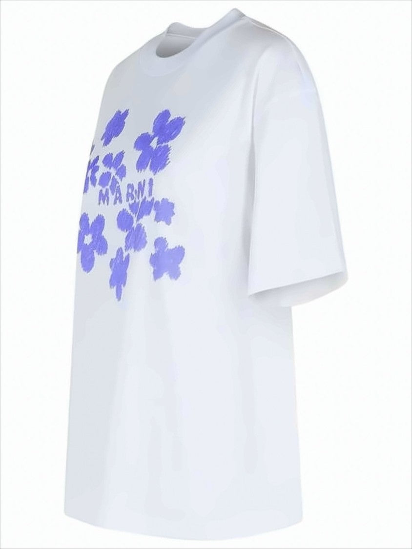 White Short-Sleeve T-Shirt with Abstract Floral Design