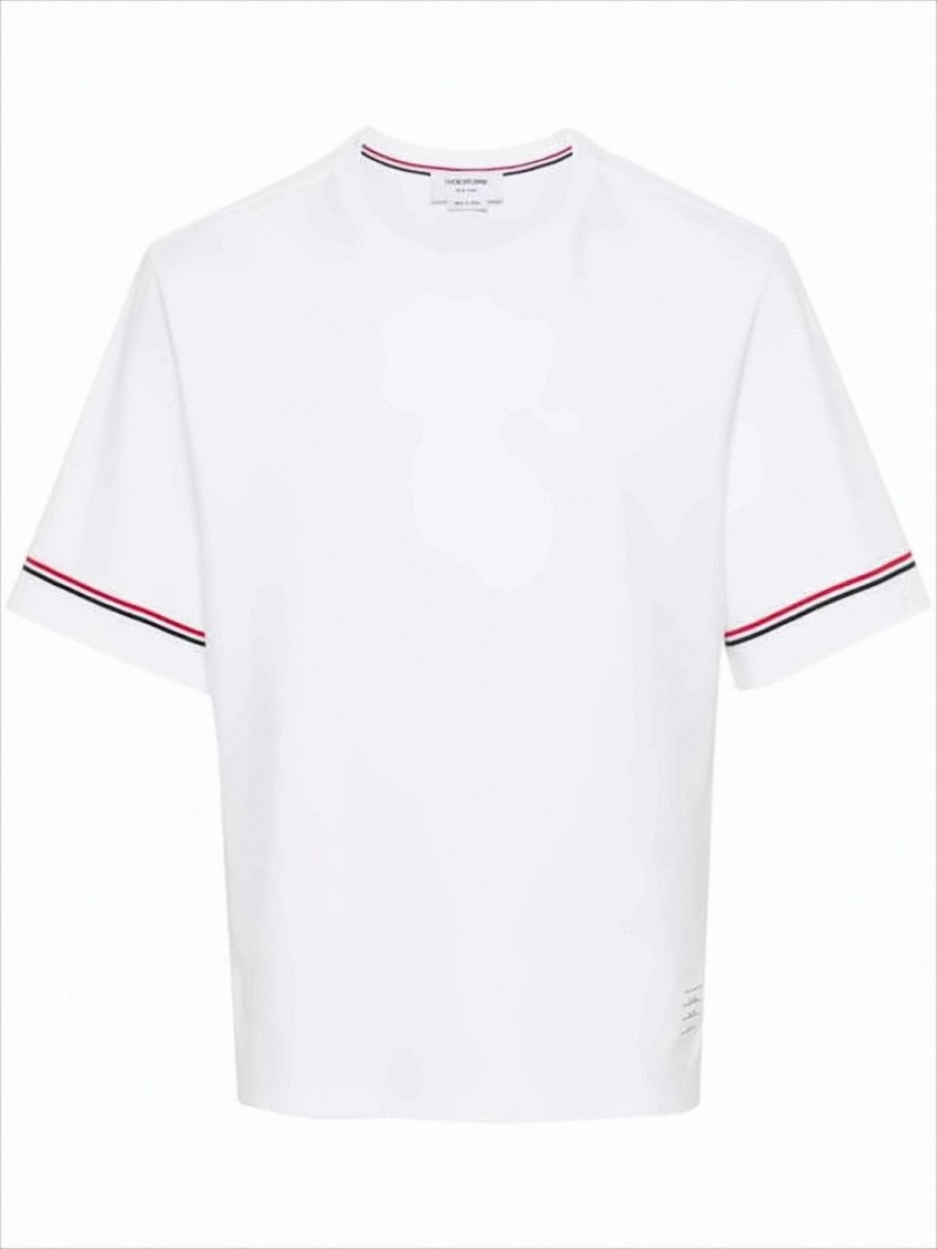 Boxy White Cotton T-Shirt with Striped Accents
