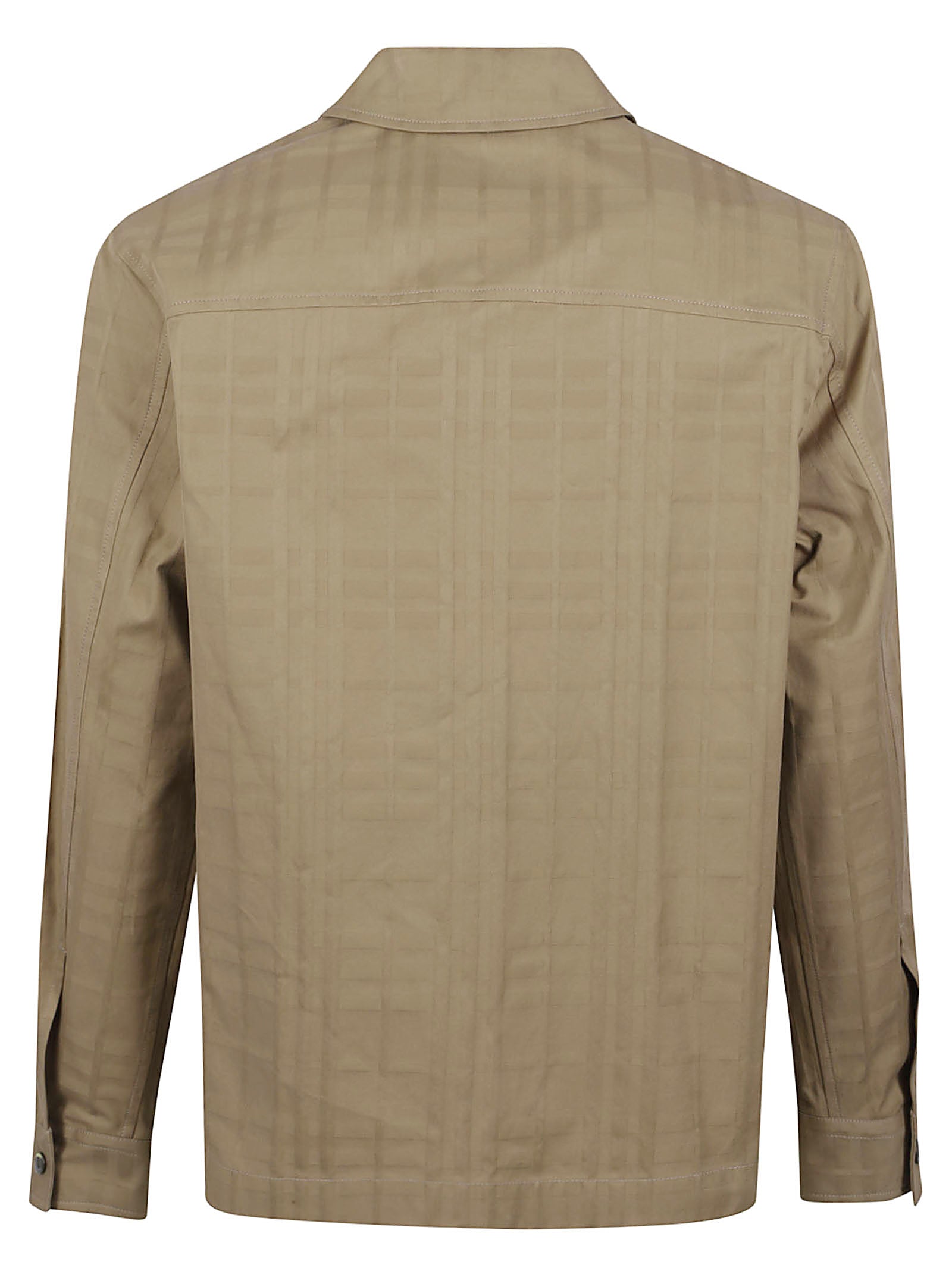 Brown Cotton Long-Sleeve Zip-Up Shirt with Classic Collar