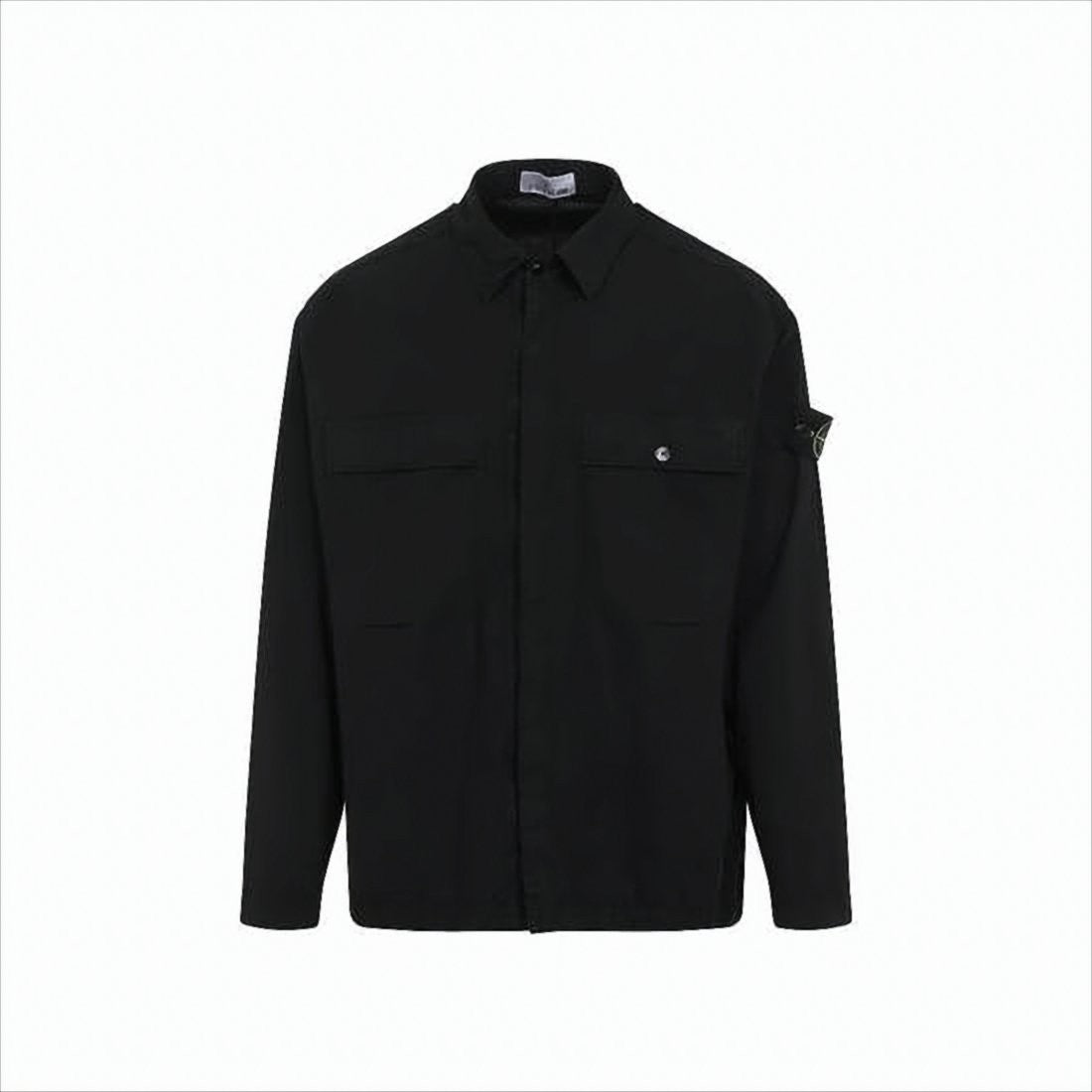 Long-Sleeve Black Shirt with Classic Collar and Style