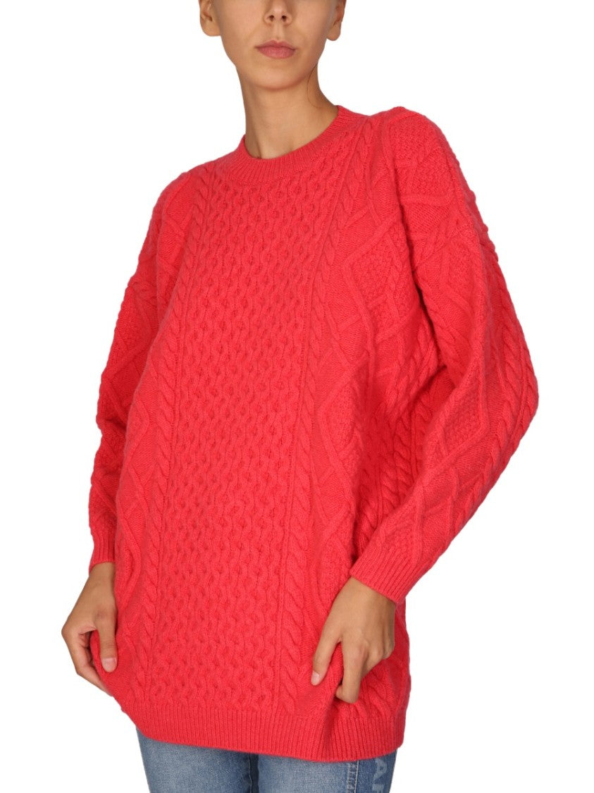 Textured Cable Knit Wool Crew Neck Sweater