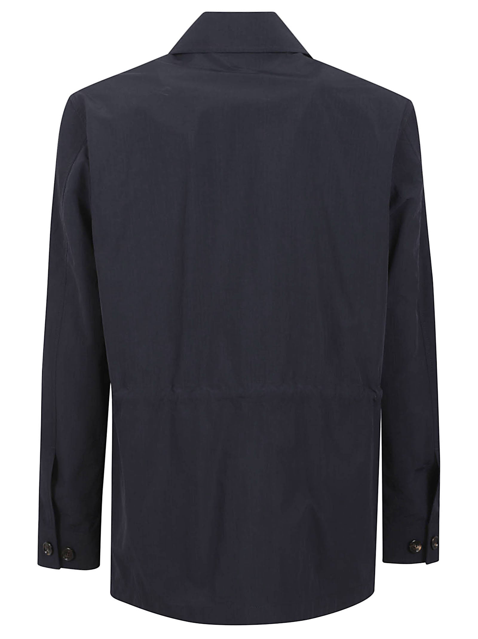Structured Blue Polyamide Coat with Classic Collar