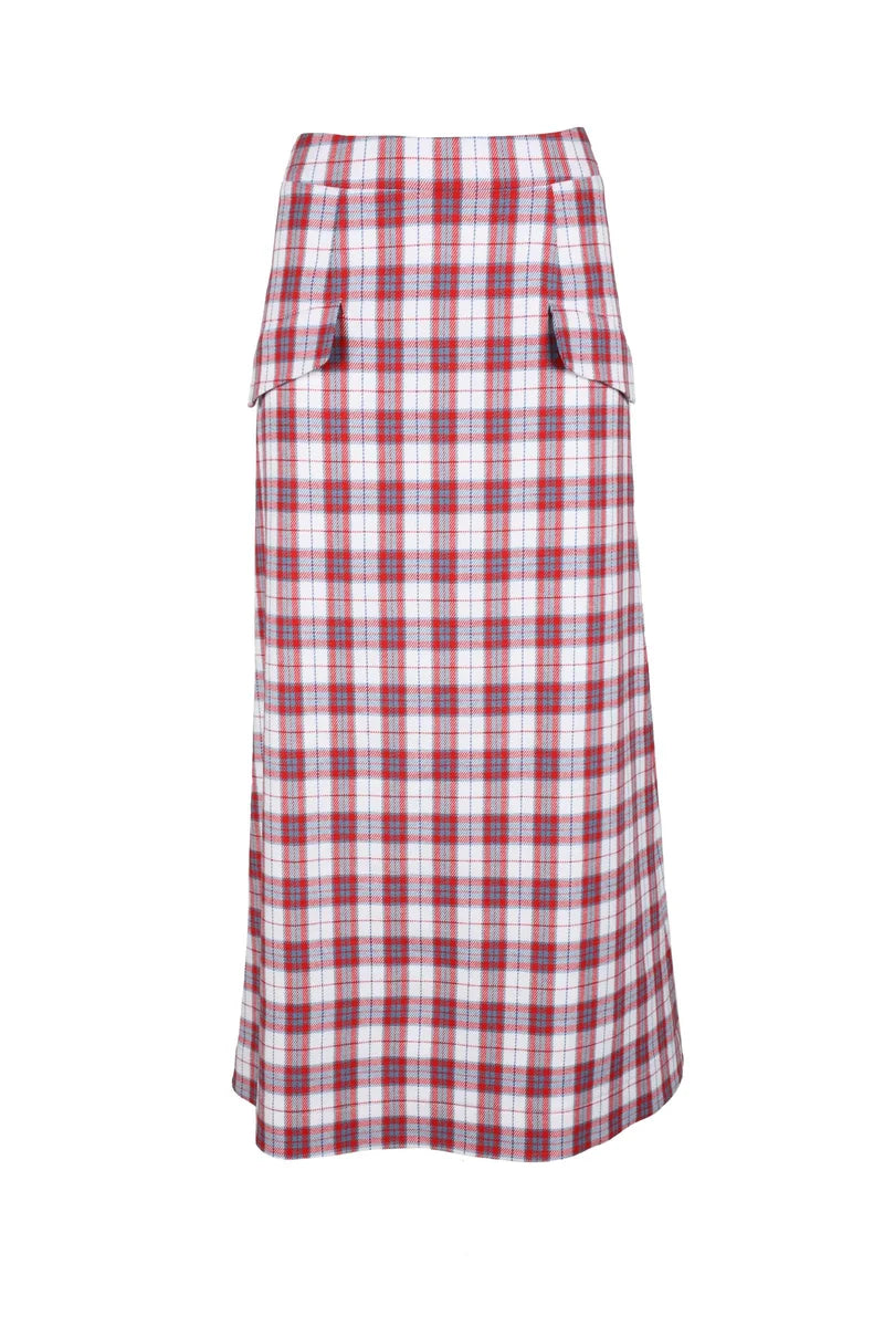 Classic Plaid Midi Skirt with Flap Pockets