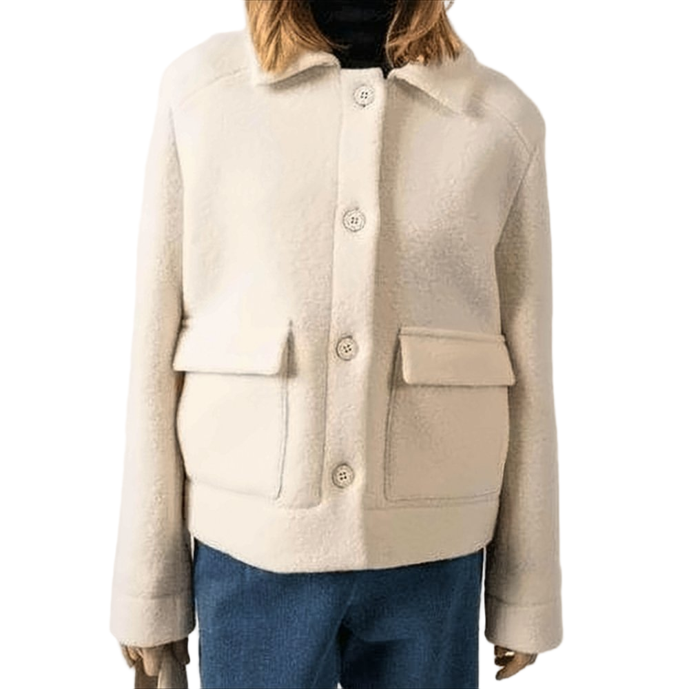 Boxy White Wool Jacket With Textured Finish
