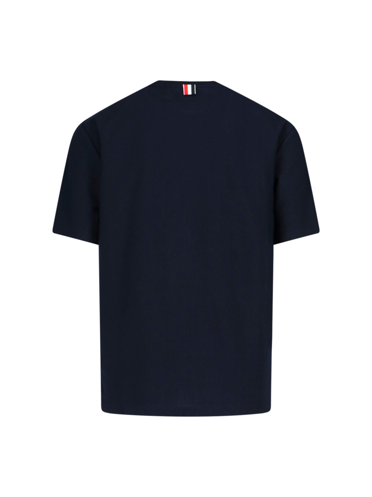 Navy Blue Cotton T-Shirt With Tricolor Detail And Classic Fit
