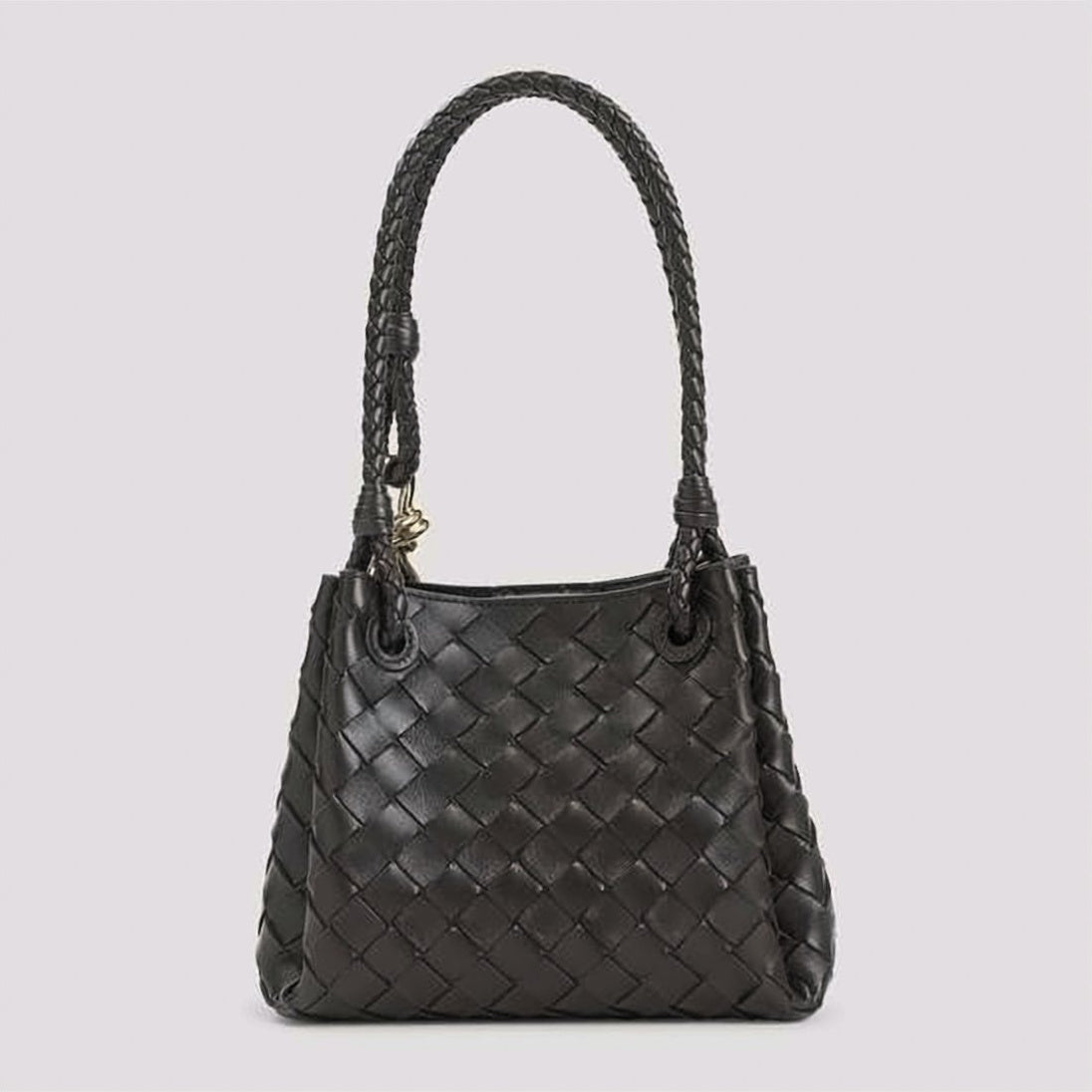 Small Woven Lambskin Shoulder Bag with Braided Handles