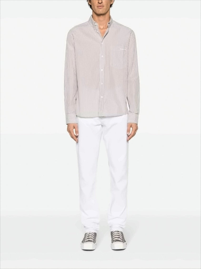 Vertical Striped Long-Sleeve Shirt with Classic Collar