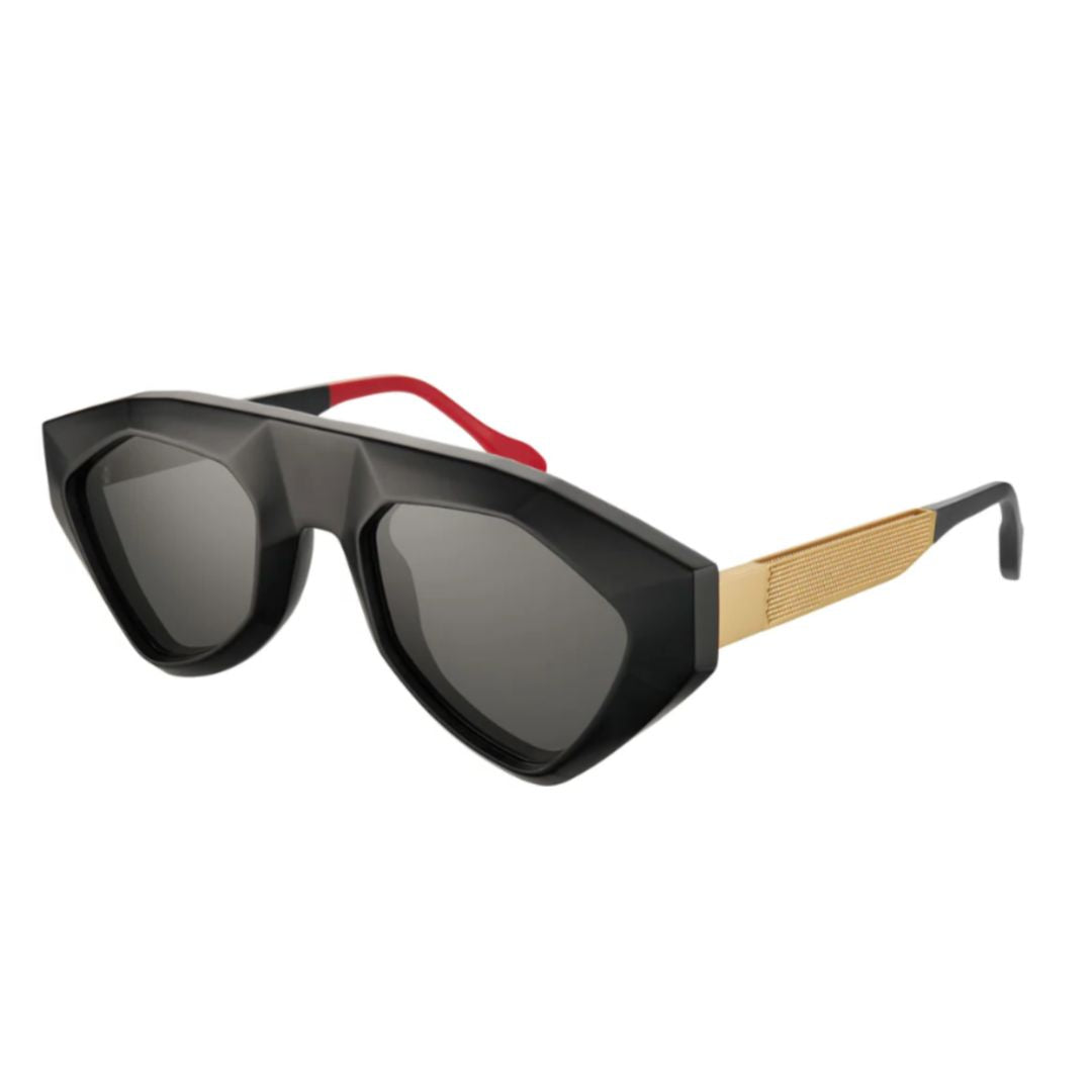 Sh-1 Geometric Black Frame Sunglasses with Gold Accents