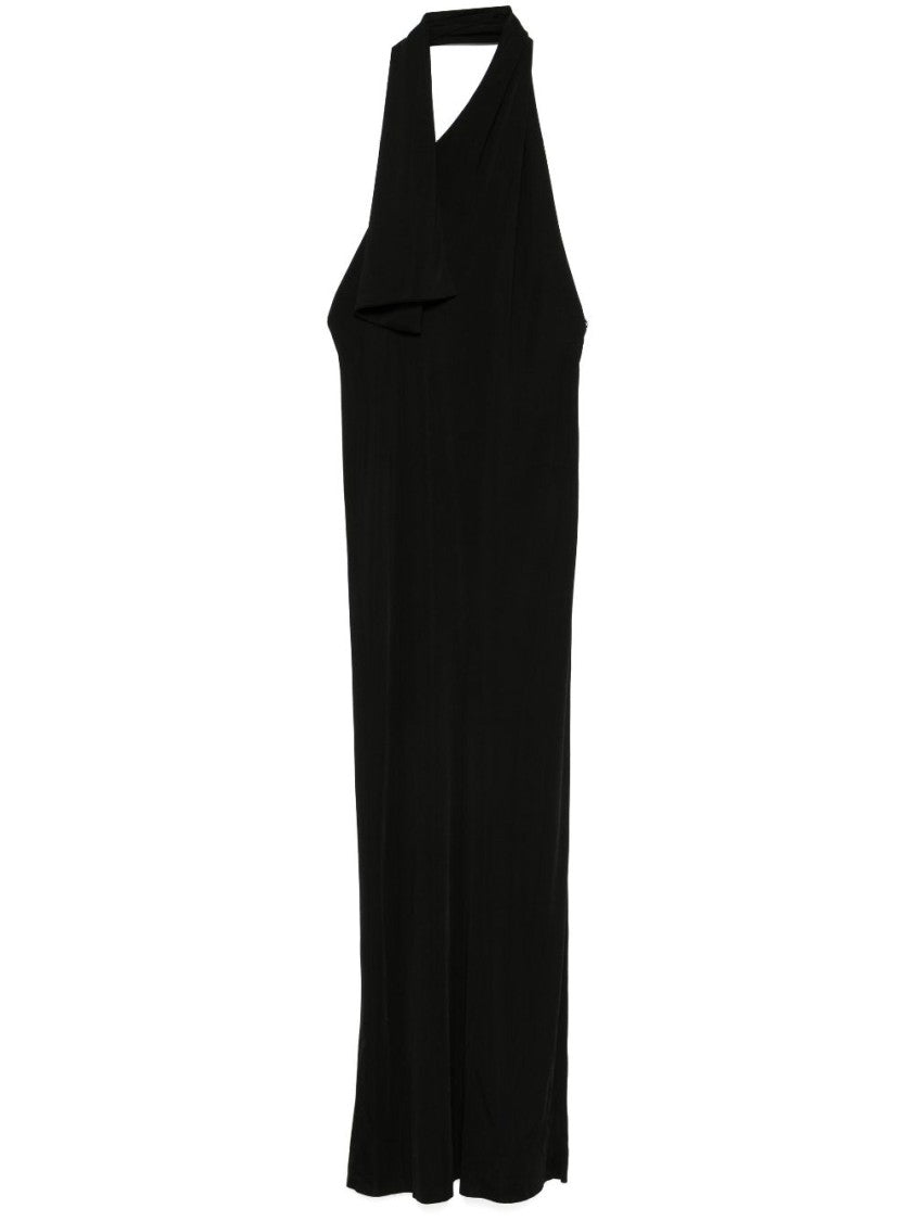 Integrated Scarf Detail Black Dress