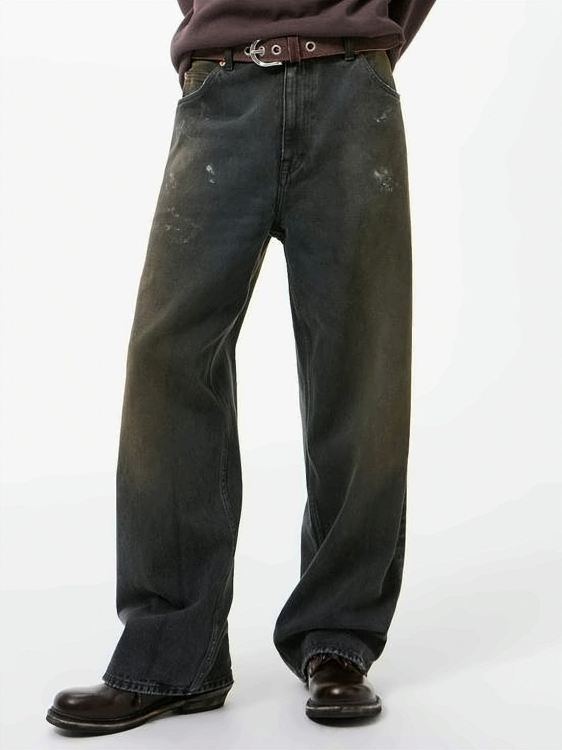 Washed Black Denim Wide-Leg Pants