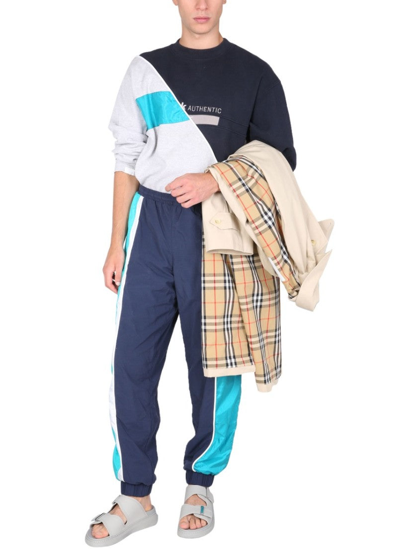 Color-Block Diagonal Design Crew Neck Sweatshirt