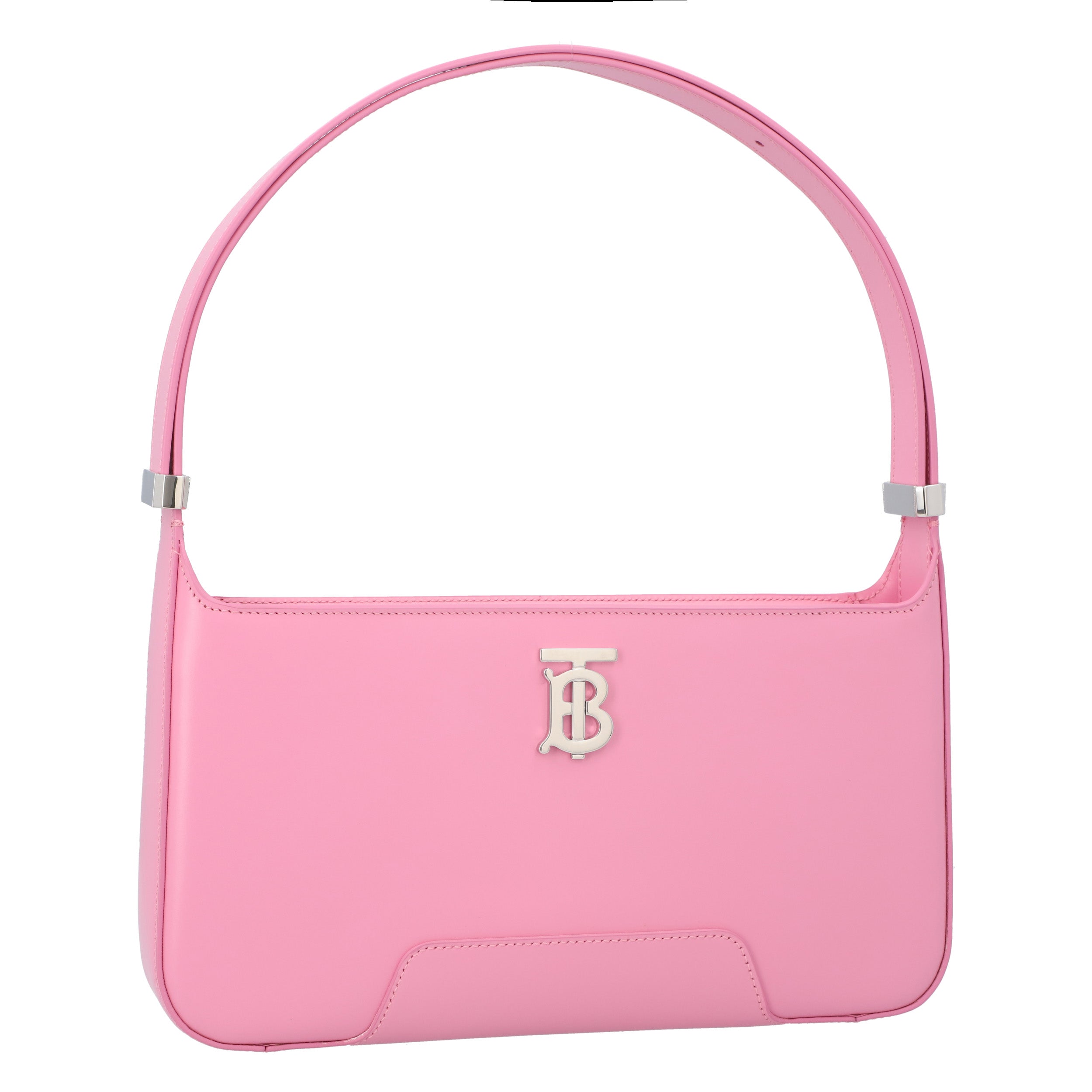 Compact Pink Calfskin Shoulder Bag With Prominent Logo