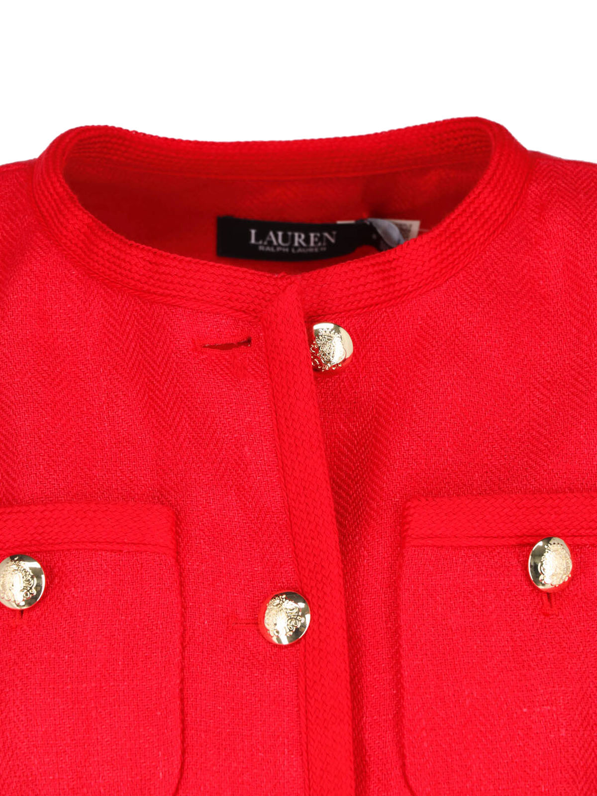 Red Cropped Gold Button Structured Jacket