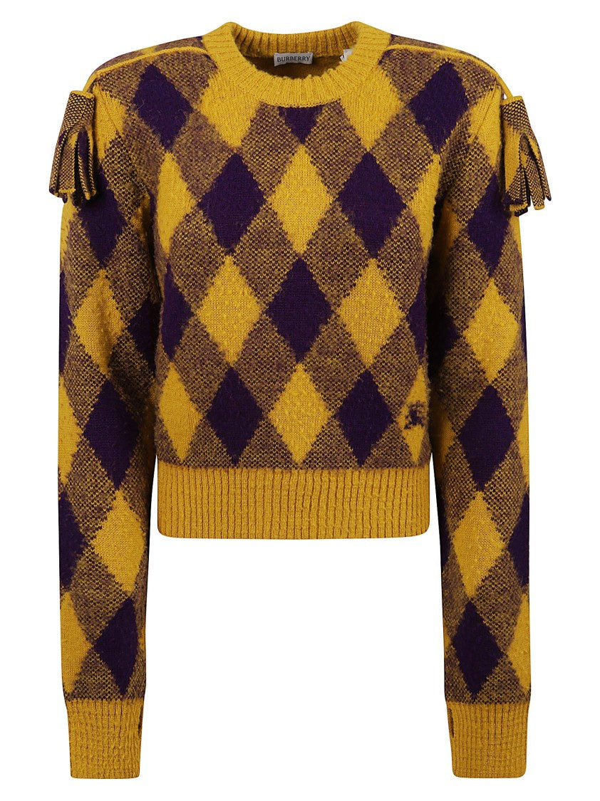 Cropped Argyle Pattern Sweater