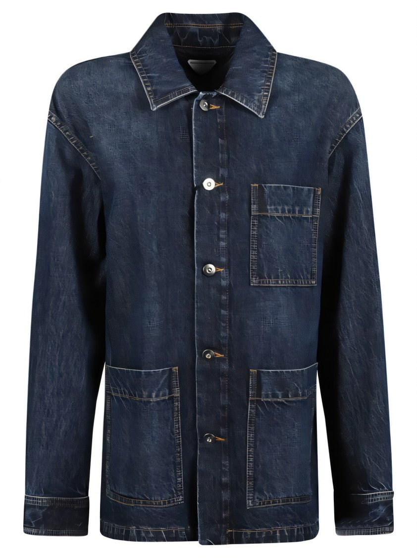 Denim Jacket with Button-Up Front and Textured Finish