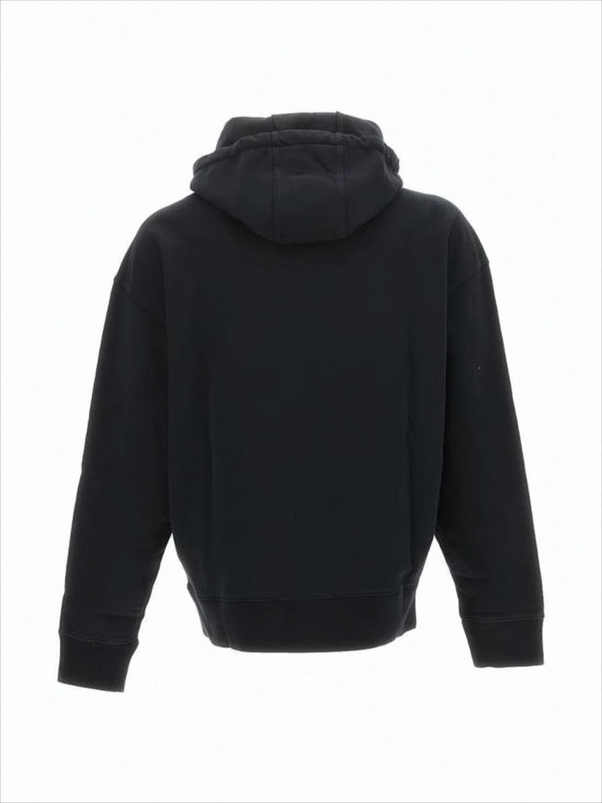 Relaxed Fit Black Cotton Hoodie With Embroidered Logo