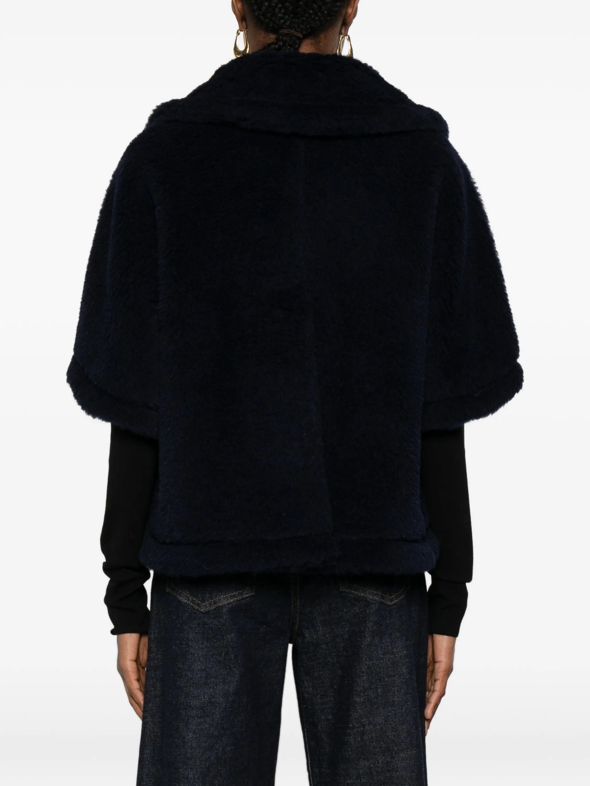 Black Mxacorvi Plush Cape-Style Jacket