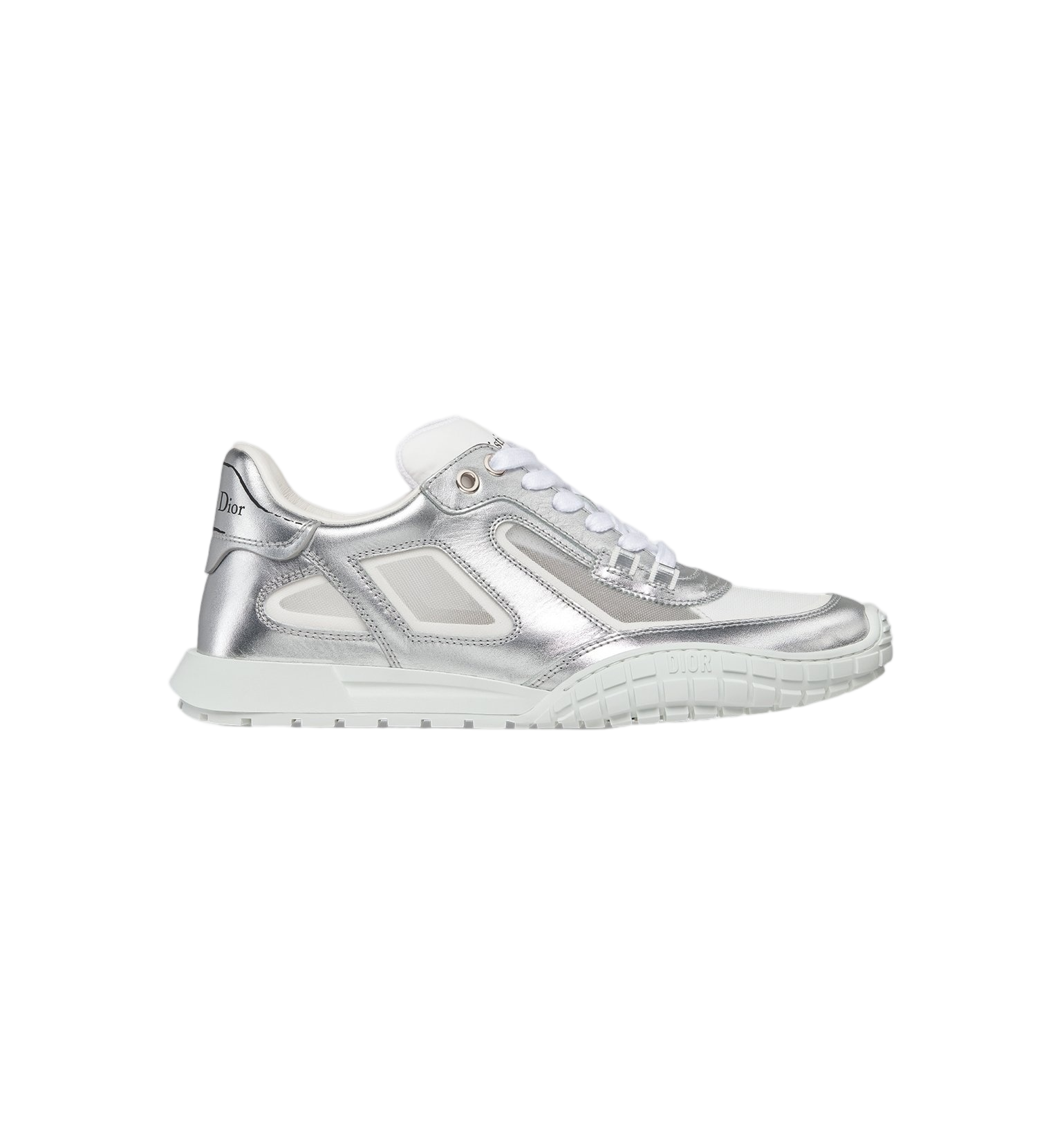 Metallic Silver White Mesh Sneakers