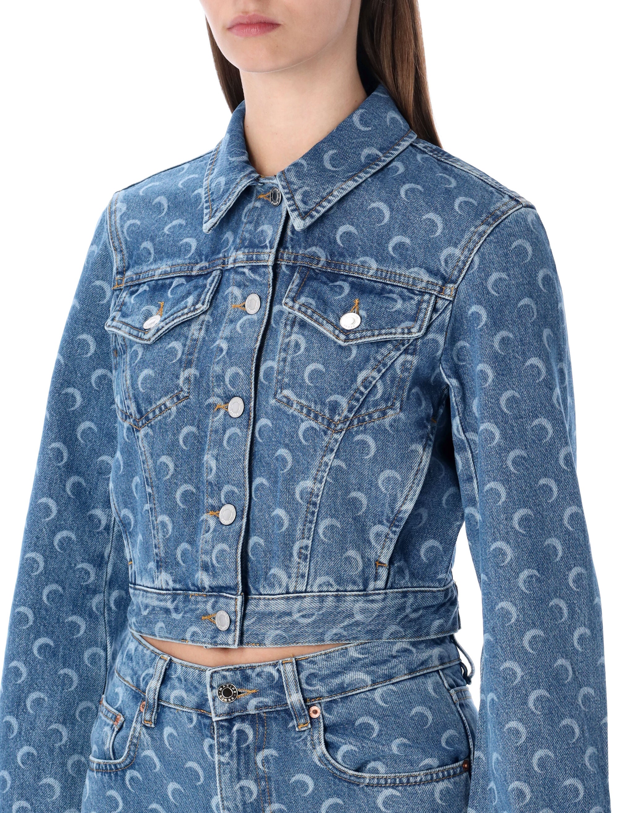 Moon Laser Blue Wash Cropped Denim Jacket
