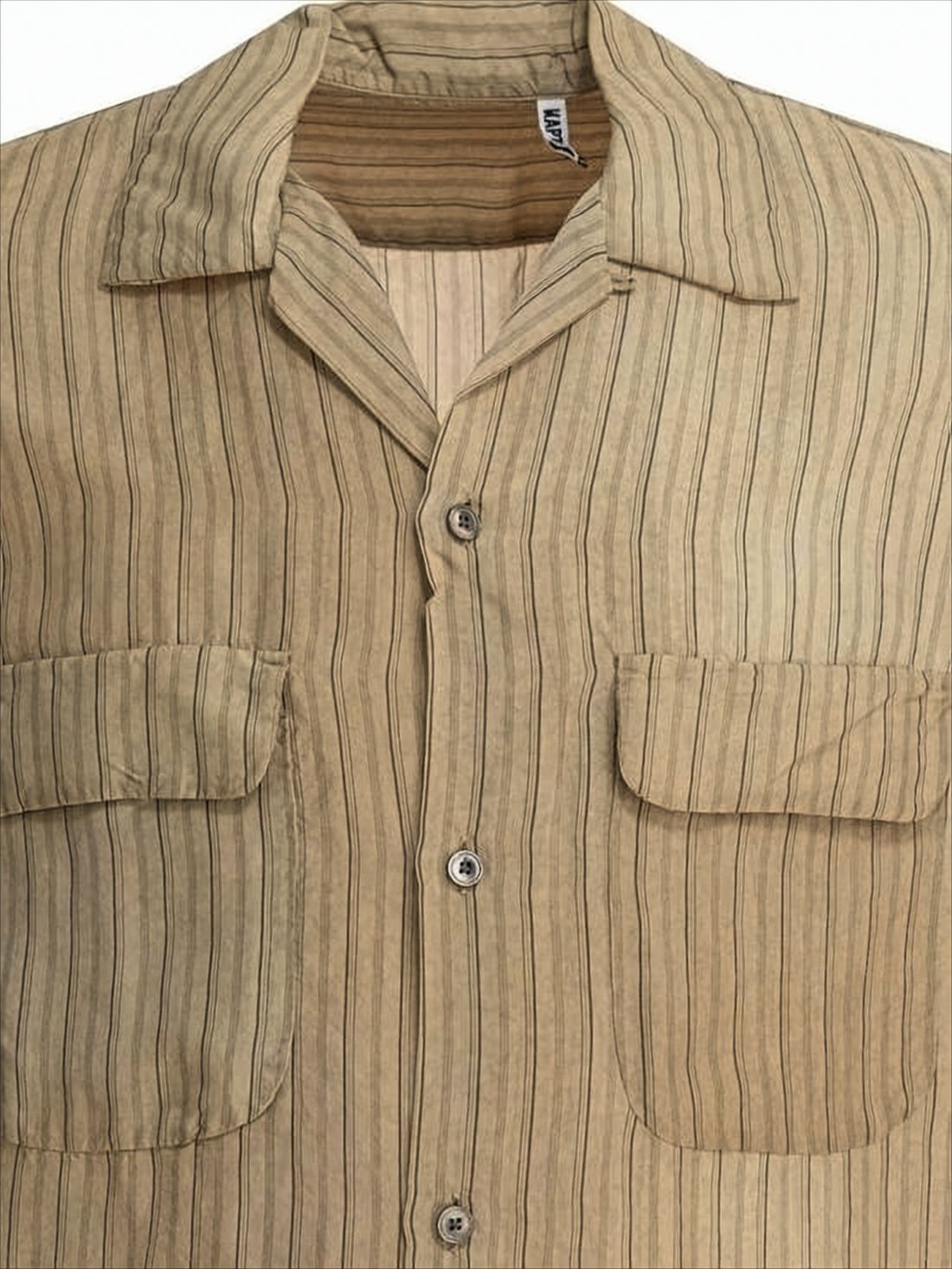 Beige and Brown Striped Short-Sleeve Shirt