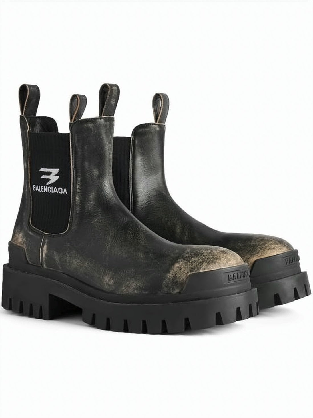 Distressed Leather Boots with Chunky Rubber Sole