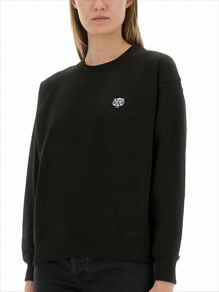 Relaxed Fit Long-Sleeve Black Top With Embroidered Logo