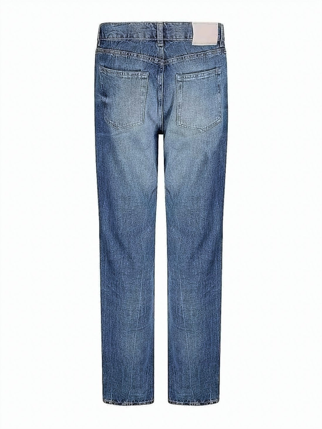 Blue Straight-Leg Medium Wash Faded Jeans