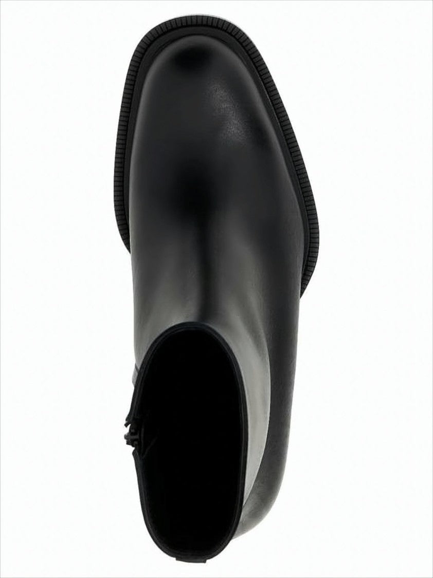 Black Ankle Boots with Elevated Block Heel