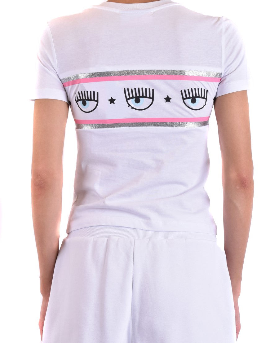 Fitted White T-Shirt with Playful Eye Motif