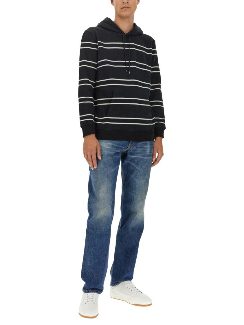 Horizontal Stripe Black Hoodie With Relaxed Fit