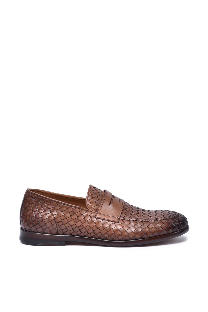 Woven Leather Loafers - Brown