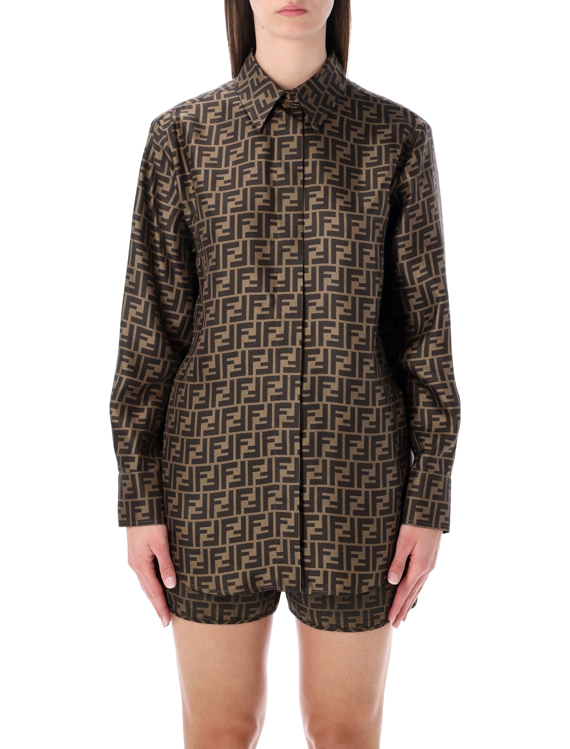 Silk Jacquard Oversized Shirt with FF Motif