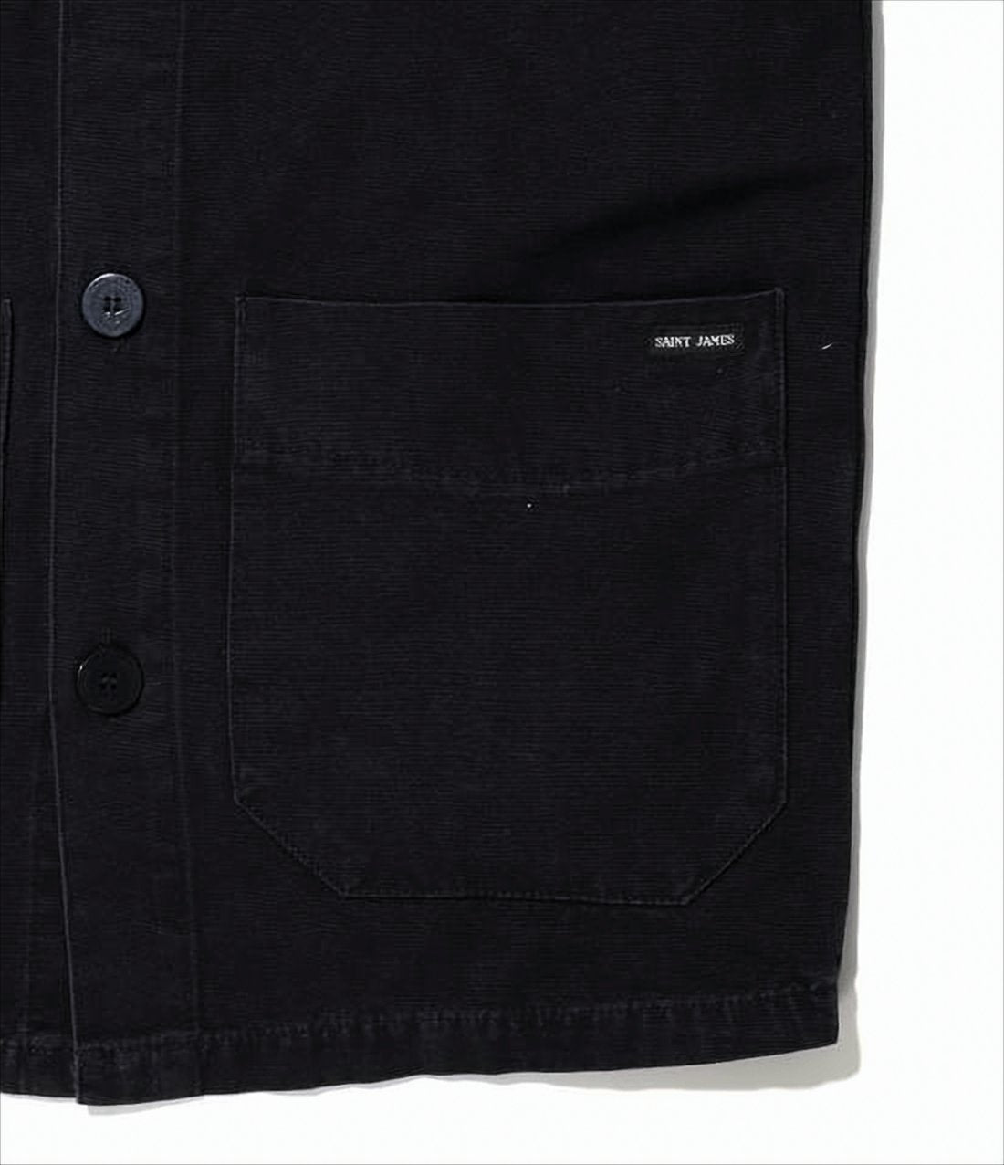 Button-Up Black Cotton Jacket with Pointed Collar and Patch Pockets