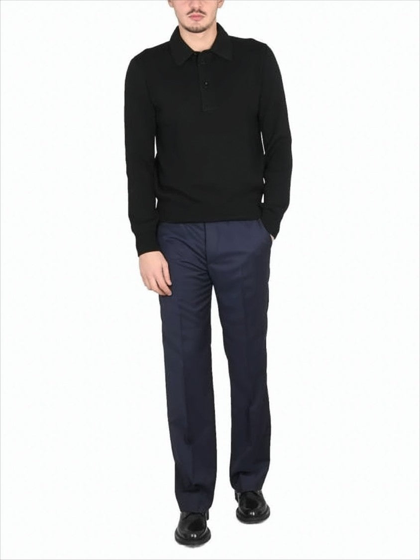 Black Wool and Silk Blend Polo Sweater