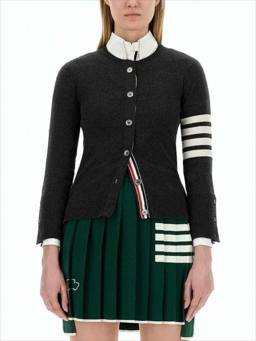 Fitted Cashmere Cardigan with Contrasting Stripes