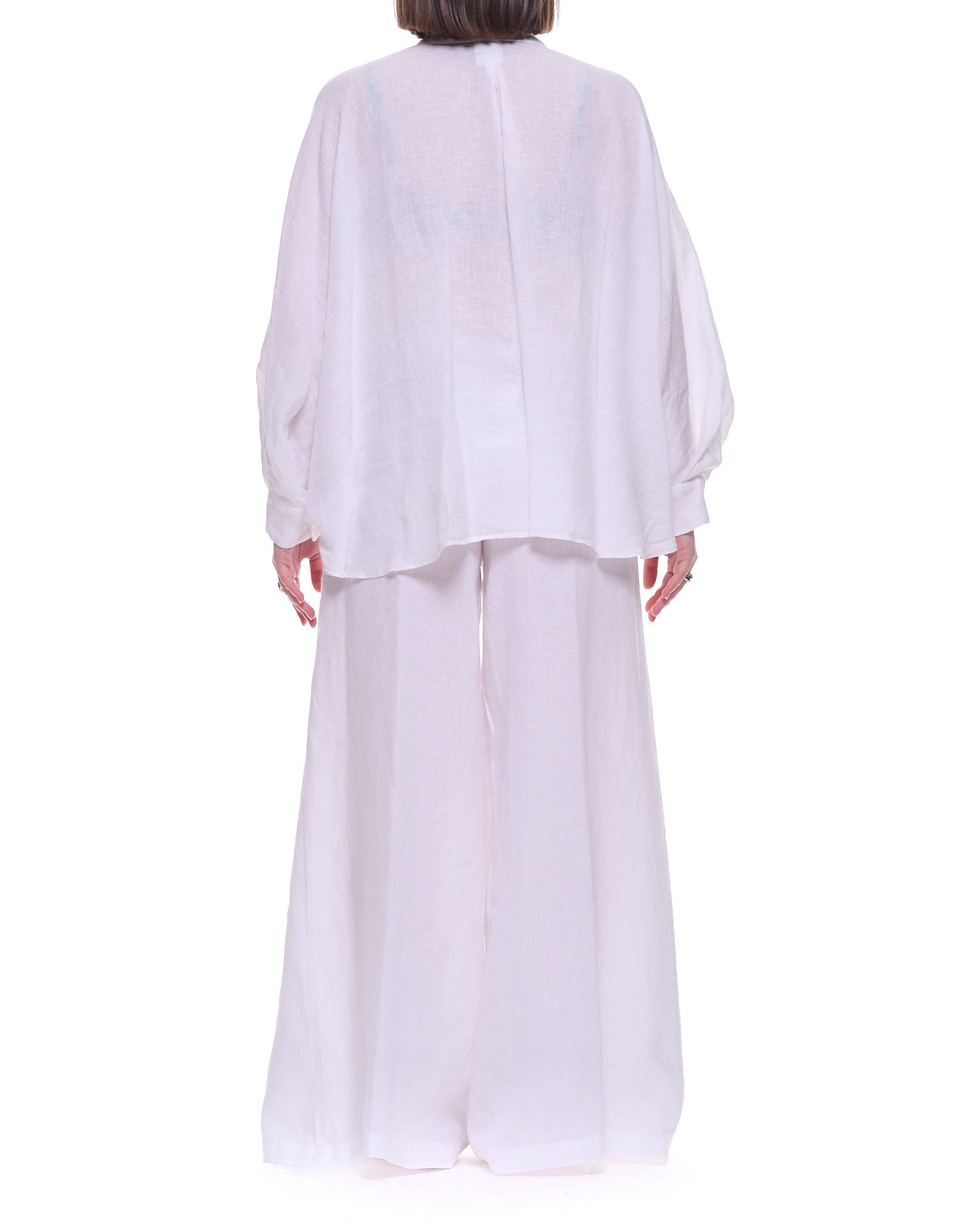 White Batwing Sleeve Linen Button Shirt