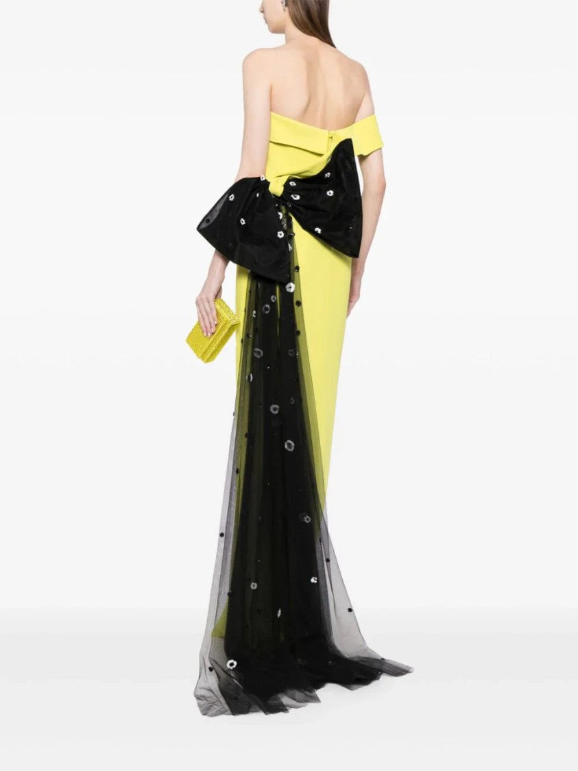 Crepe Off-Shoulder Dress With A Tulle Bow