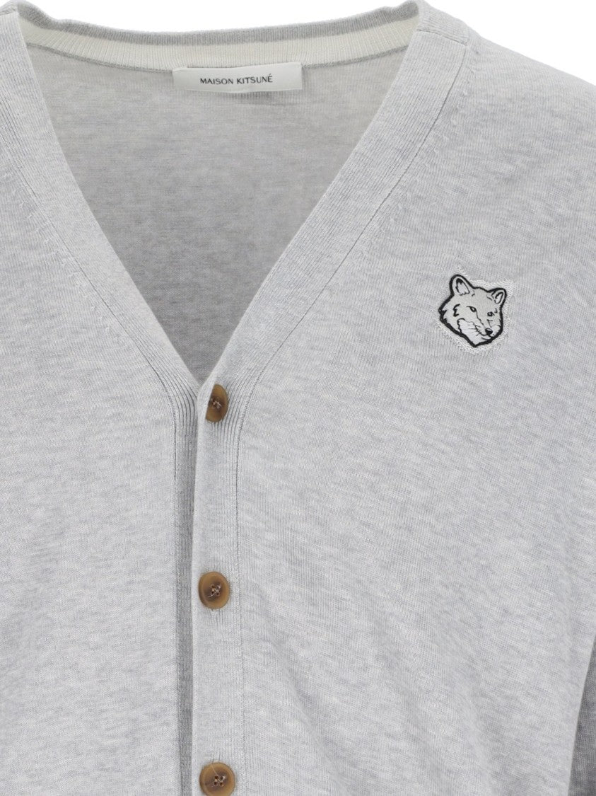 Classic V-Neck Knit Cardigan With Embroidered Emblem