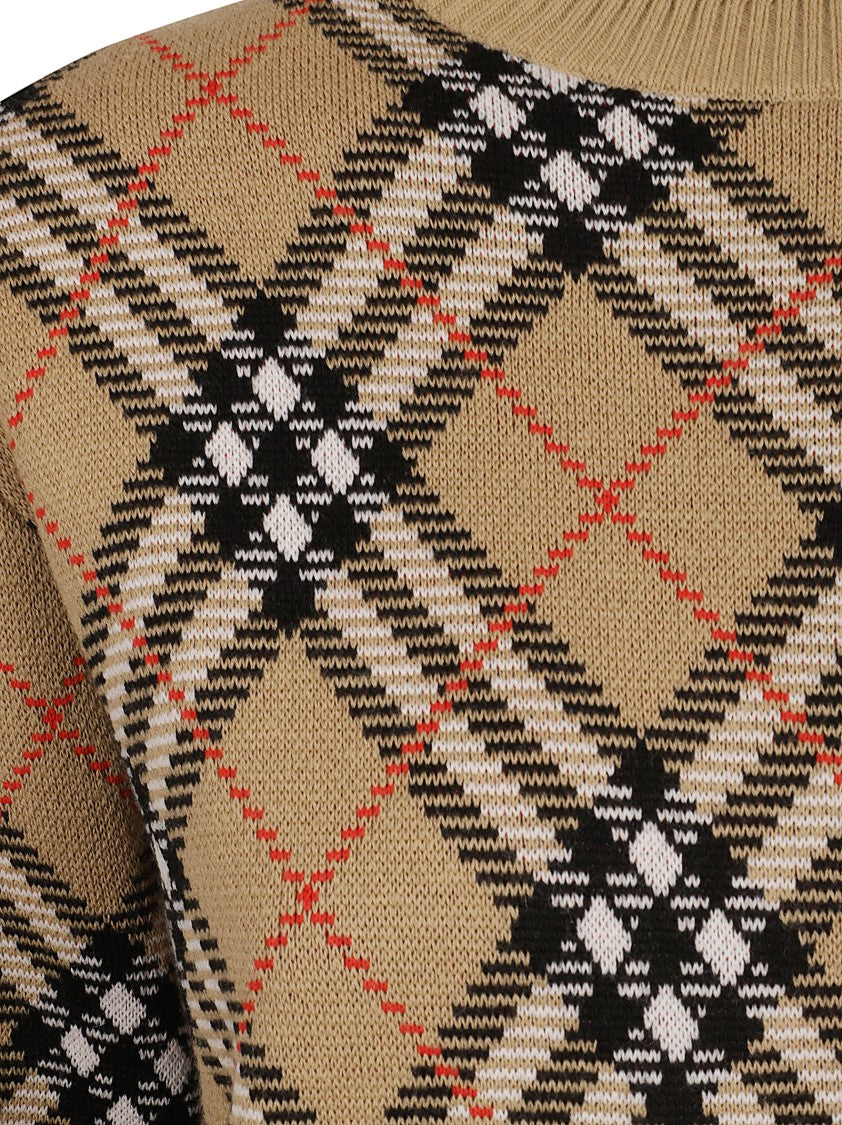 Plaid Crewneck Sweater With Ribbed Trims