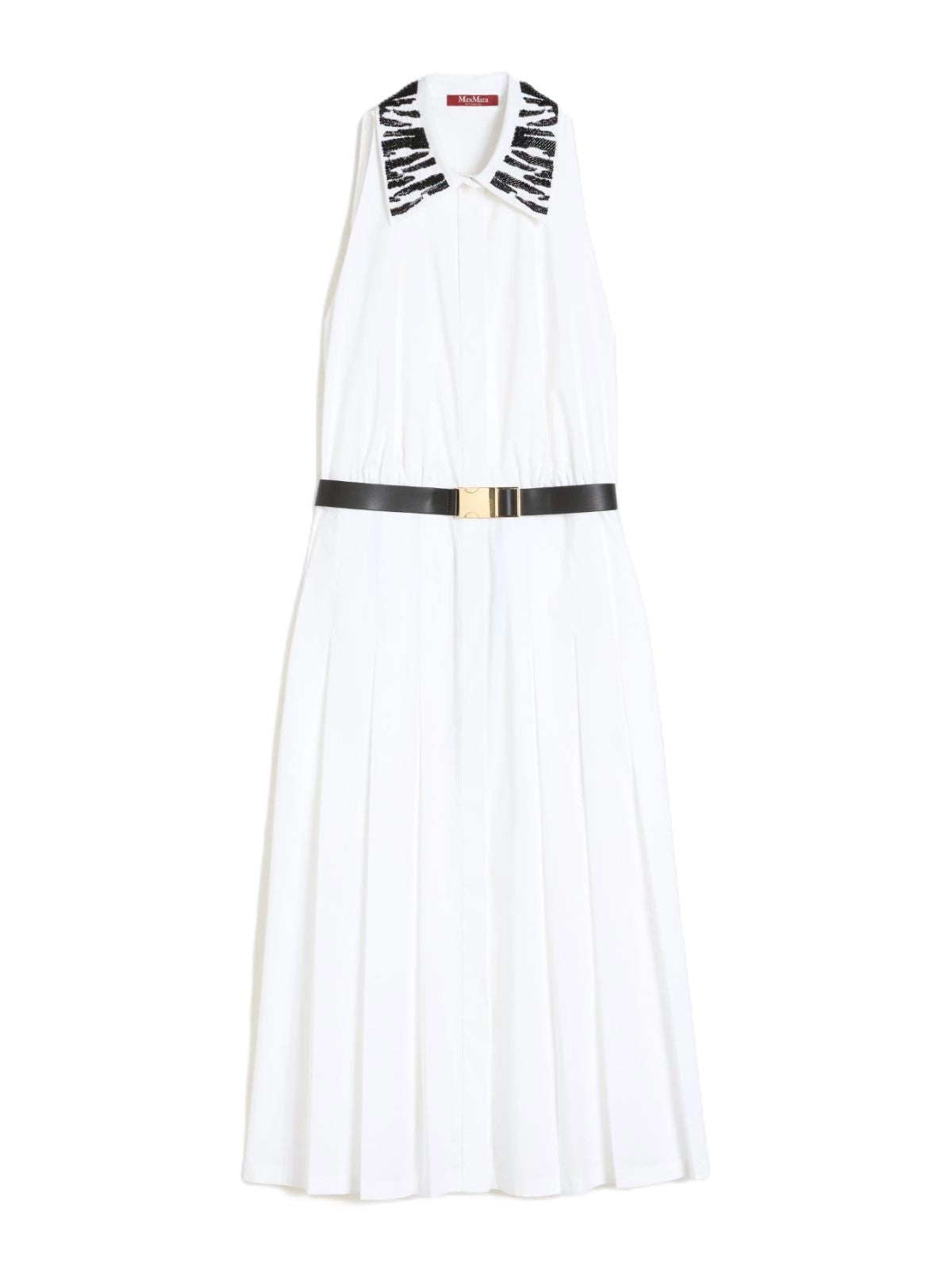 Sleeveless Midi Dress with Pointed Collar