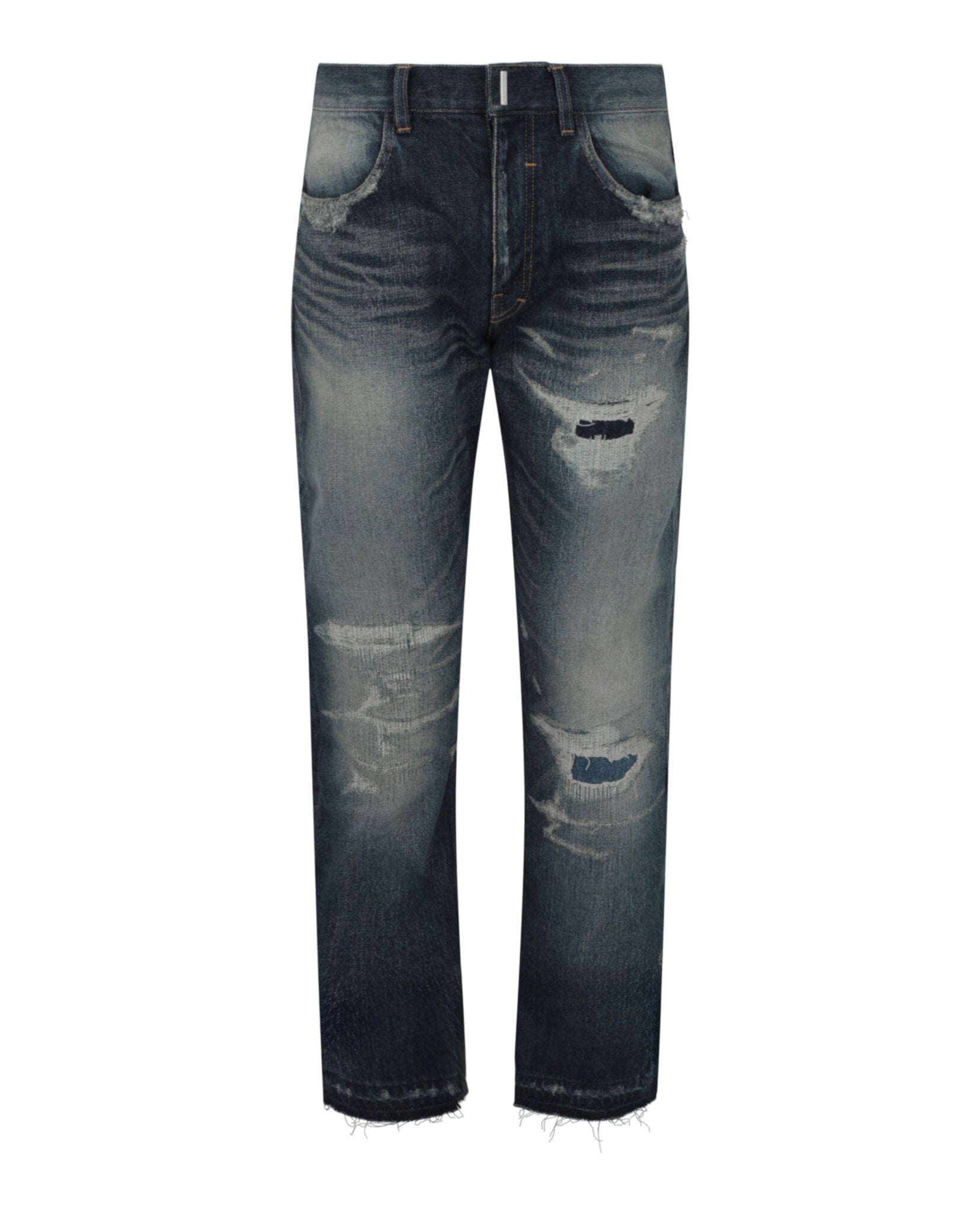 Distressed Straight Fit 5 Pocket Jeans