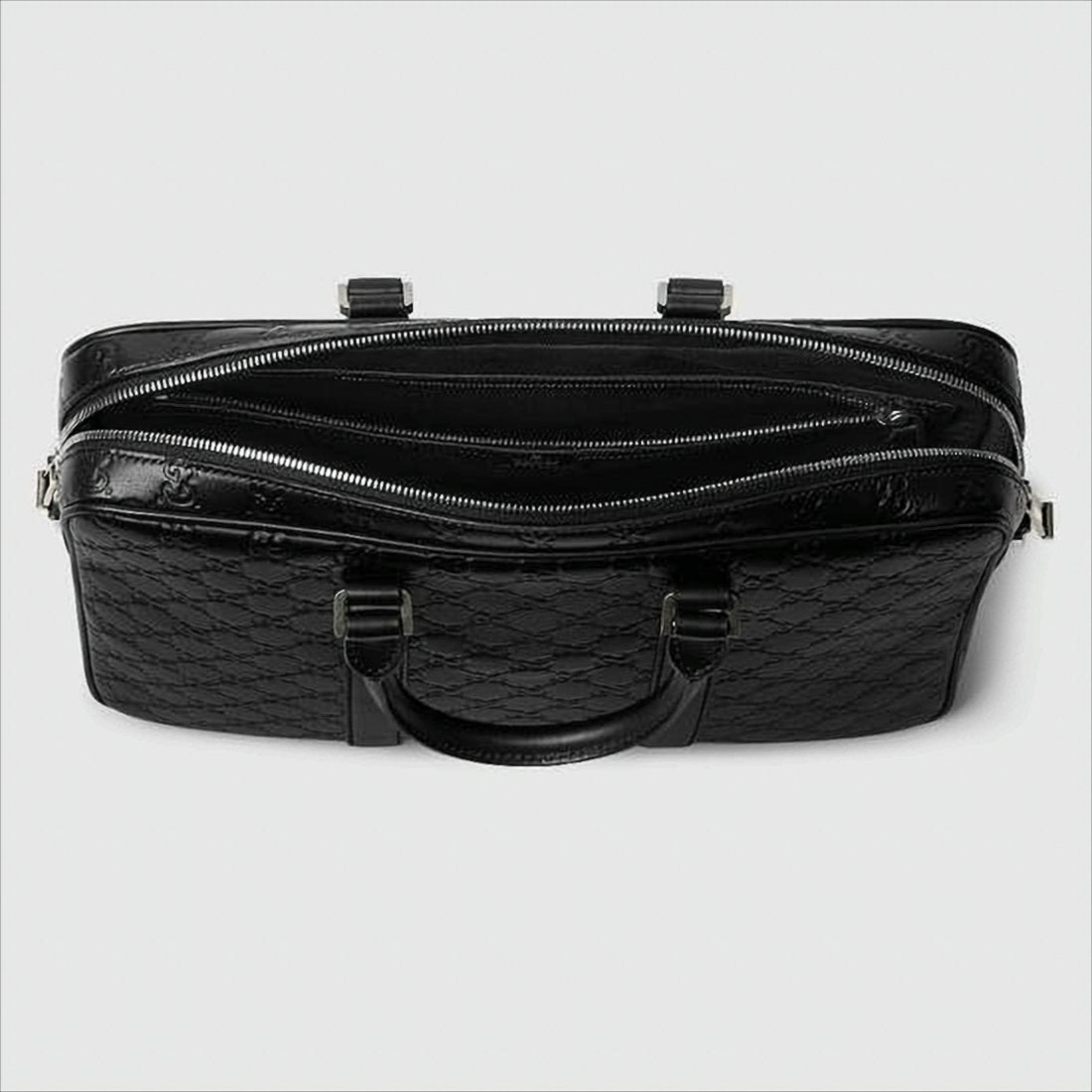Embossed Black Leather Tote Bag with Signature Detail