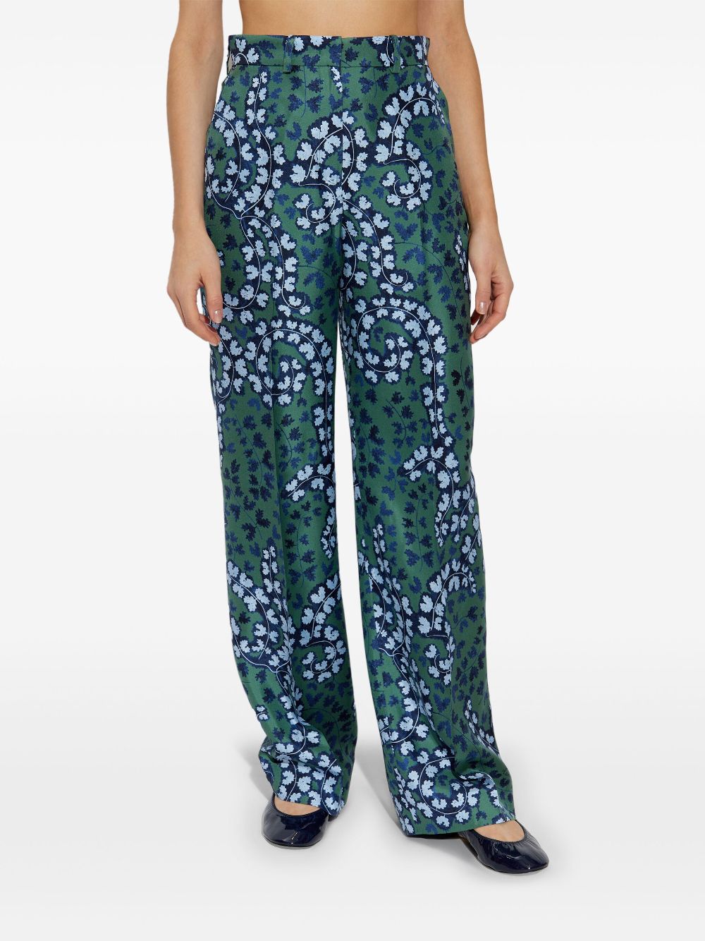 Forest Green Patterned Wide Leg Trousers