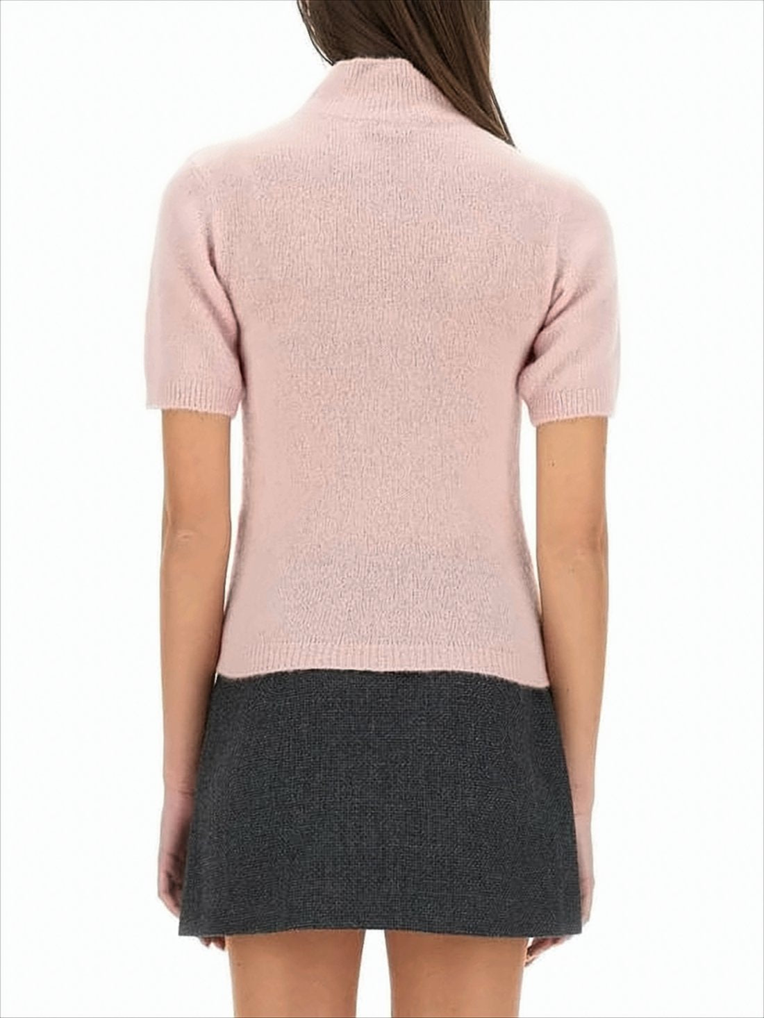 Short-Sleeved Turtleneck Sweater With Fine Knit Texture