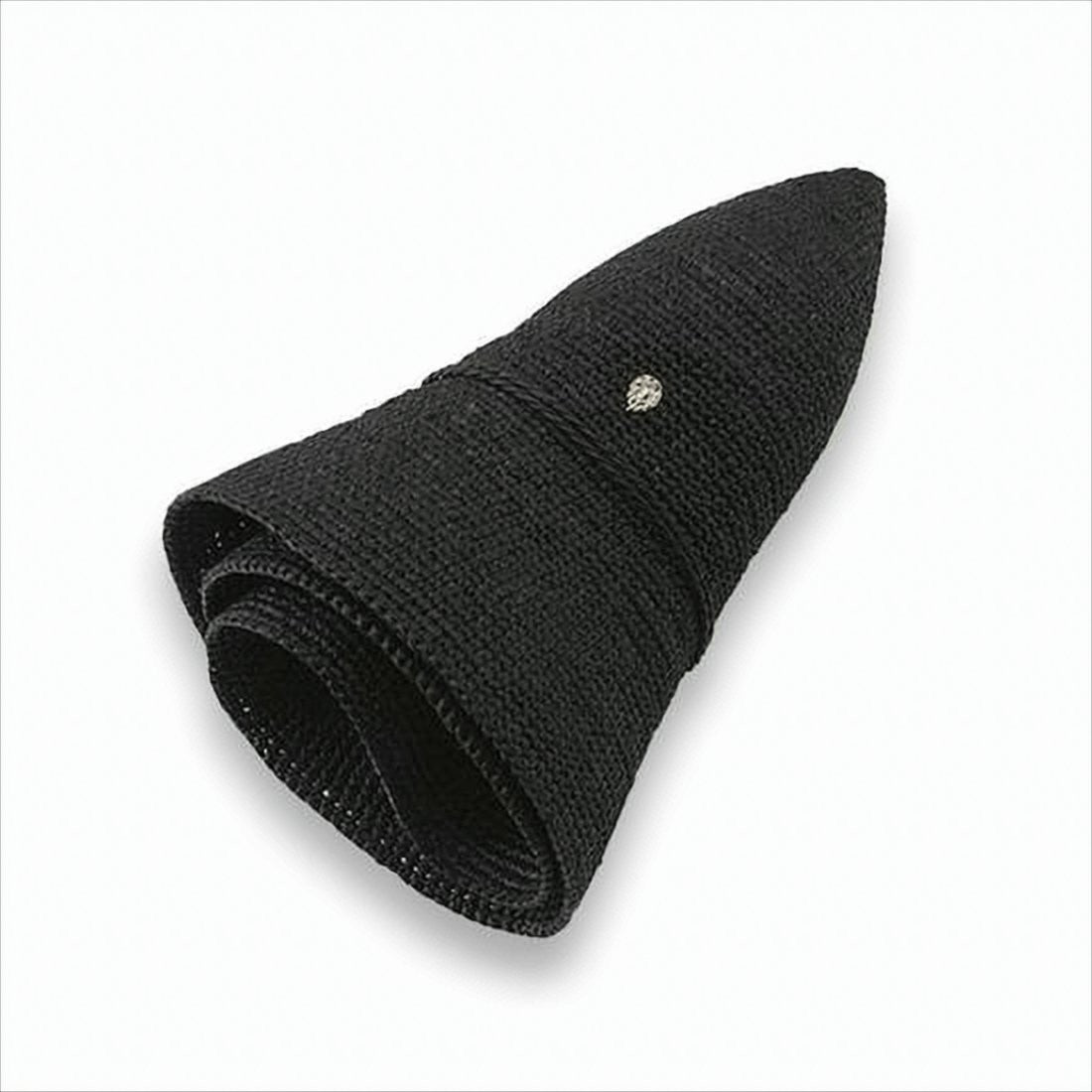 Black Raffia Hat With Rounded Crown And Upturned Brim