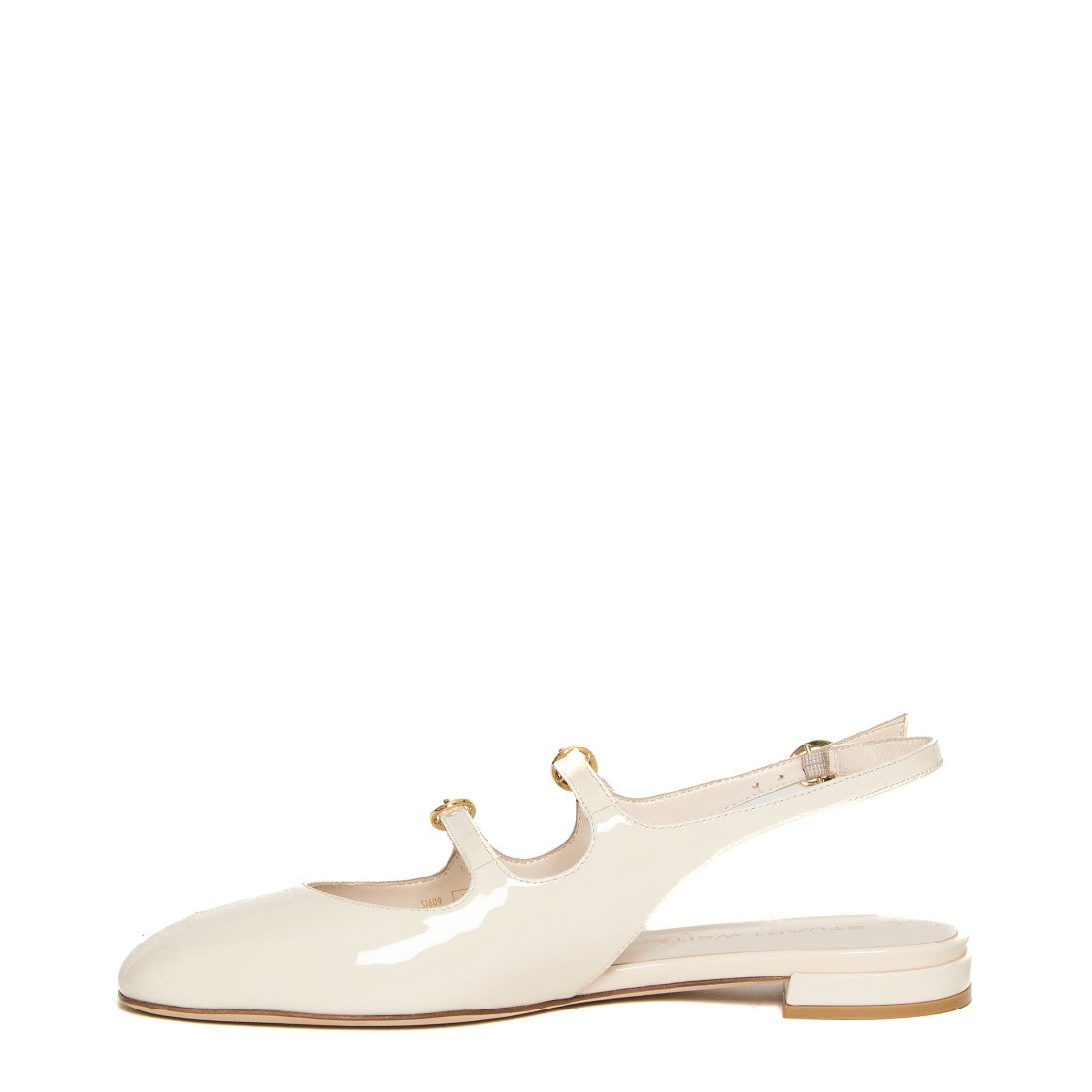 White Patent Slingback Shoes With Double Strap