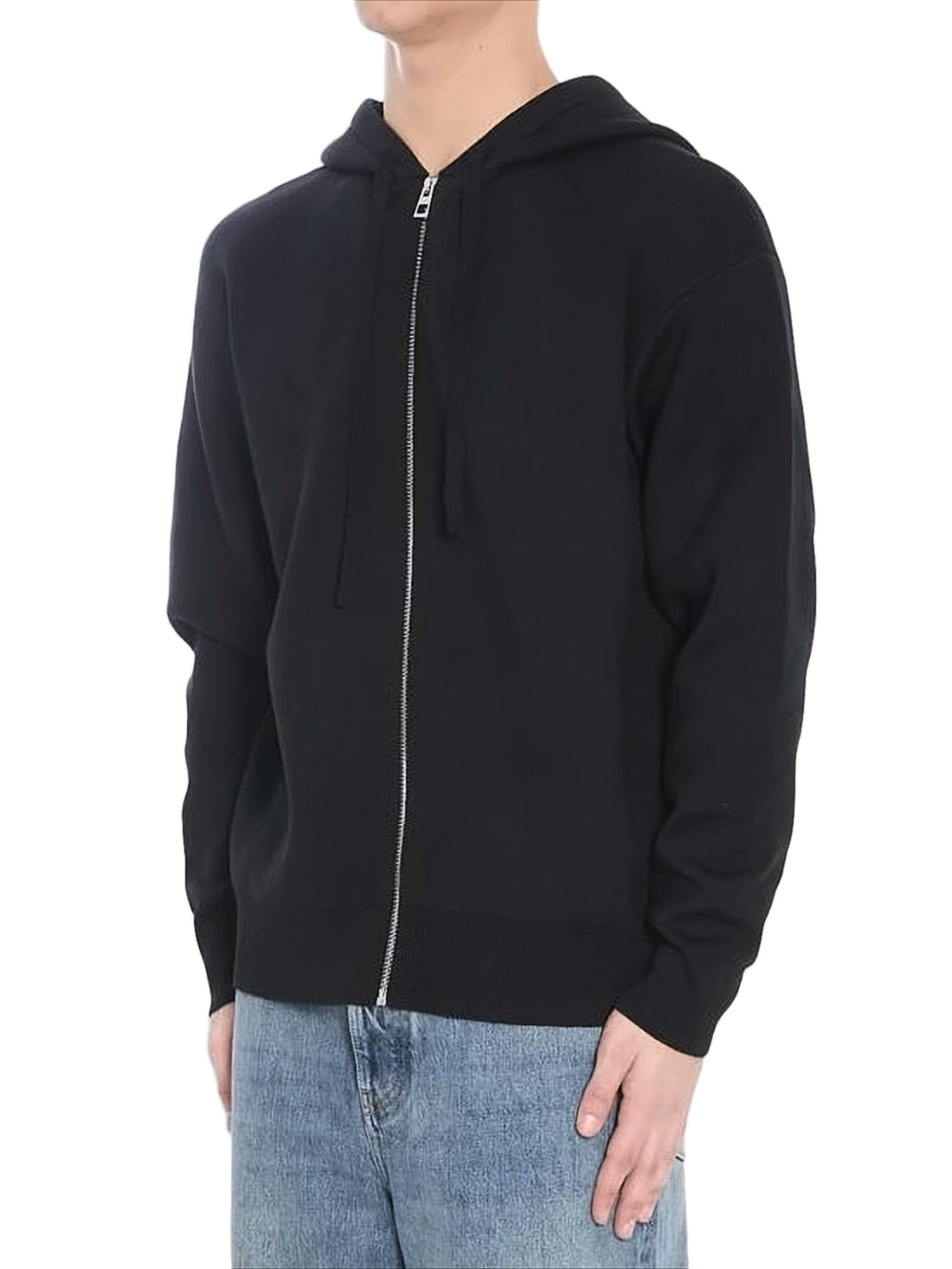 Black Wool Blend Zip-Up Hoodie
