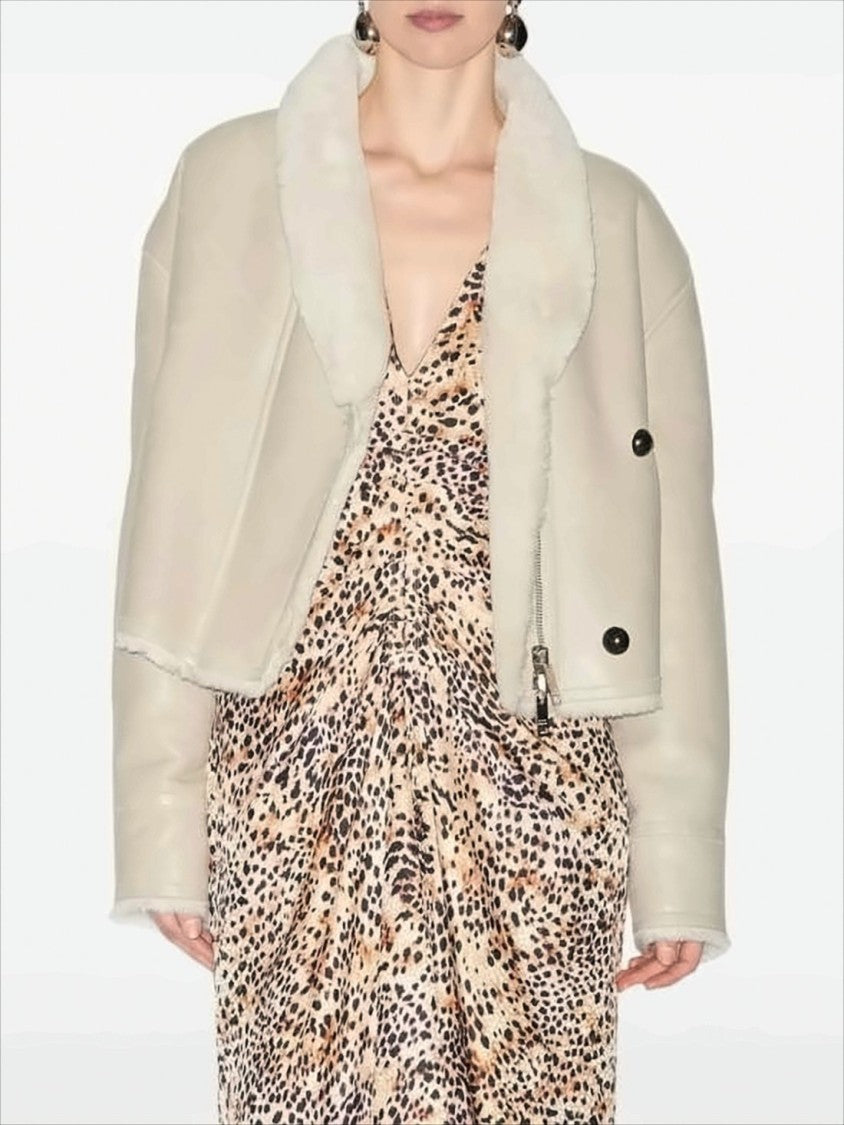 Cropped Lambskin Coat with Plush Shearling Collar
