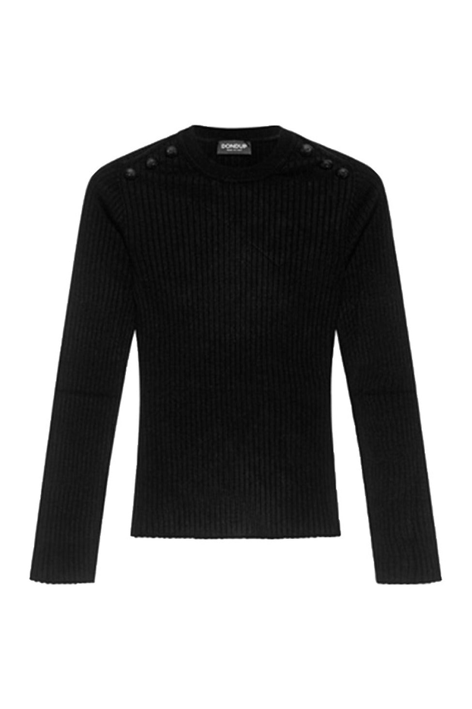 Ribbed Black Sweater With Decorative Shoulder Buttons