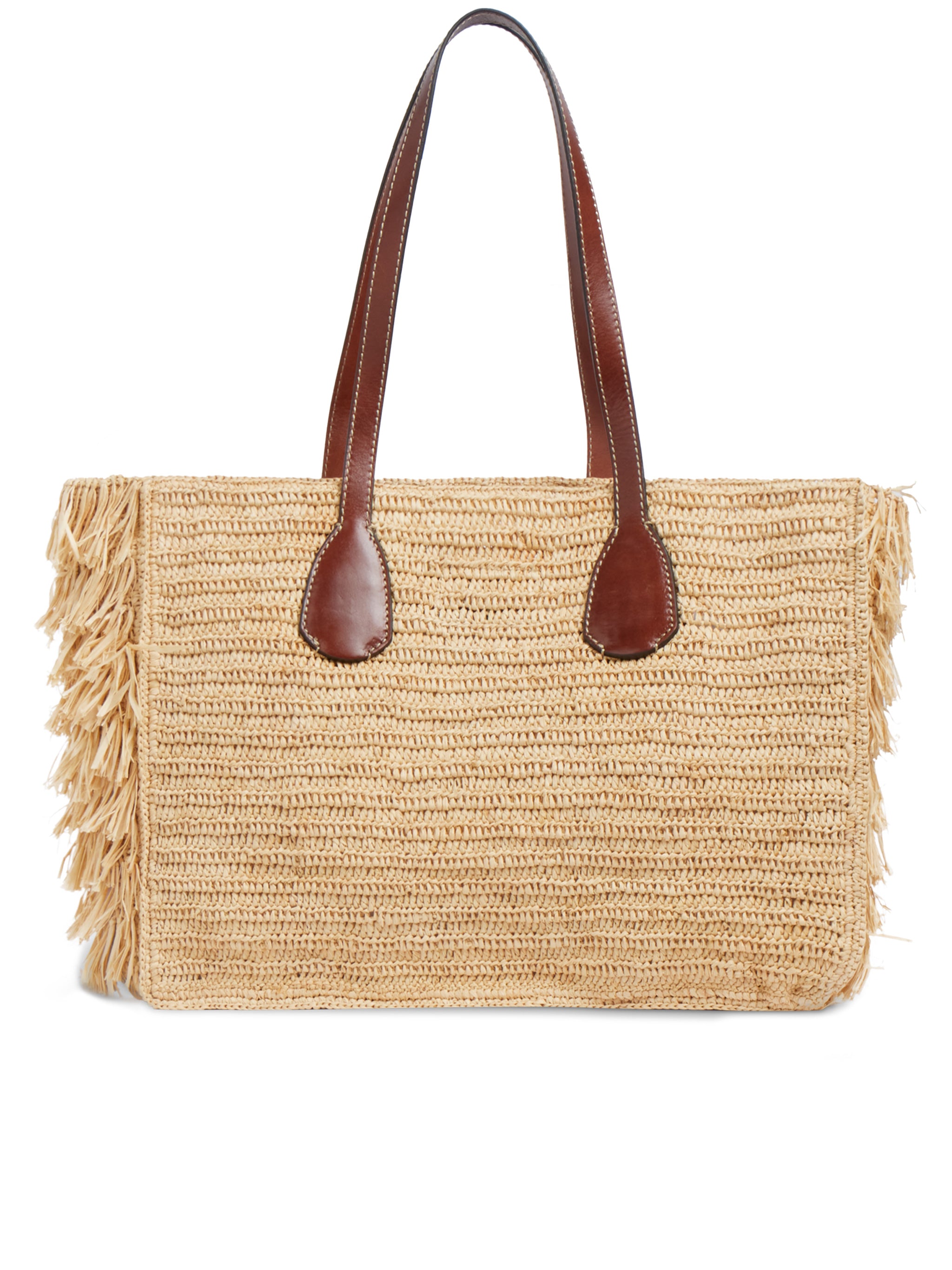 Shopping Rectangular Straw Fringed Tote Bag